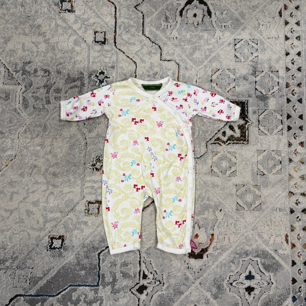Oilily paisley and bunny romper, 0-3 months